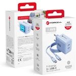 FORCELL Phone Charger F-Energy Gan Iii Crystal Color 2x Usb C Avs SSFC3.0 60W + Silicone Cable Usb C To Usb C VT-60 blue