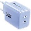 FORCELL Phone Charger F-Energy Gan Iii Crystal Color 2x Usb C Avs SSFC3.0 60W + Silicone Cable Usb C To Usb C VT-60 blue