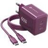 FORCELL Phone Charger F-Energy Gan Iii Crystal Color 2x Usb C Avs SSFC3.0 60W + Silicone Cable Usb C To Usb C VT-60 burgund