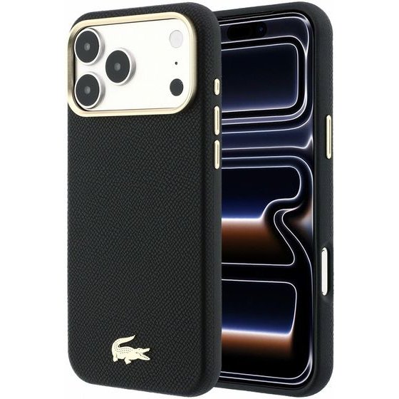 LACOSTE Pu Leather Champs Elysees Gold Logo Magsafe Case For Iphone 18 Pro Black - (LCHMP18L6PSWCEK)