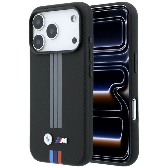 BMW Case M Quadrille Kevlar Anthracite & Tricolor Print Lines Magsafe For Iphone 18 Pro Black - (BMHMP18L25PUKRESK)