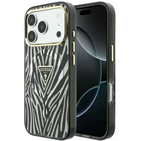 Guess Case Iml Zebra Glitter Triangle Logo Magsafe For Iphone 18 Pro / Iphone 17 Pro Silver - (GUHMP18L6HZPGTLS)