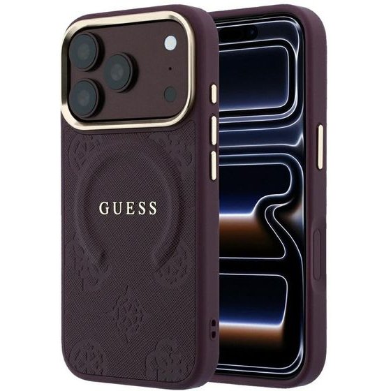 Guess Case Saffiano Peony & Ring Magsafe For Iphone 18 Pro / 17 Pro Burgundy - (GUHMP18LPSAMSECU)