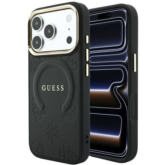 Guess Case Saffiano Peony & Ring Magsafe For Iphone 18 Pro Max / Iphone 17 Pro Max Black - (GUHMP18XPSAMSECK)