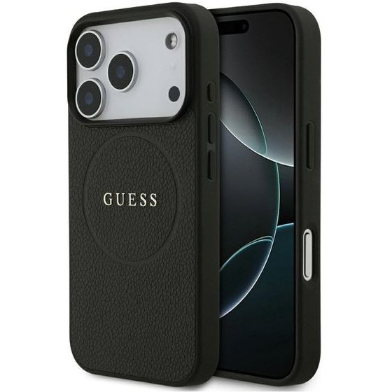Guess Grained Gold Ring Magsafe Case For Iphone 18 Pro / Iphone 17 Pro Black - (GUHMP18LPGHSMMK)