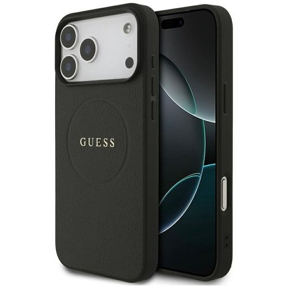 Guess Grained Gold Ring Magsafe Case For Iphone 18 Pro Max / Iphone 17 Pro Max Black - (GUHMP18XPGHSMMK)