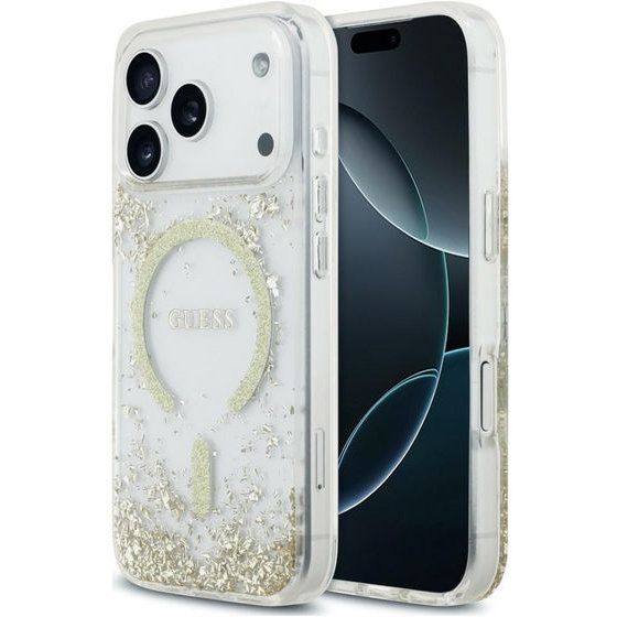 Guess Resin Bottom Glitter Magsafe Case For Iphone 18 Pro / Iphone 17 Pro Gold - (GUHMP18LRGRGED)