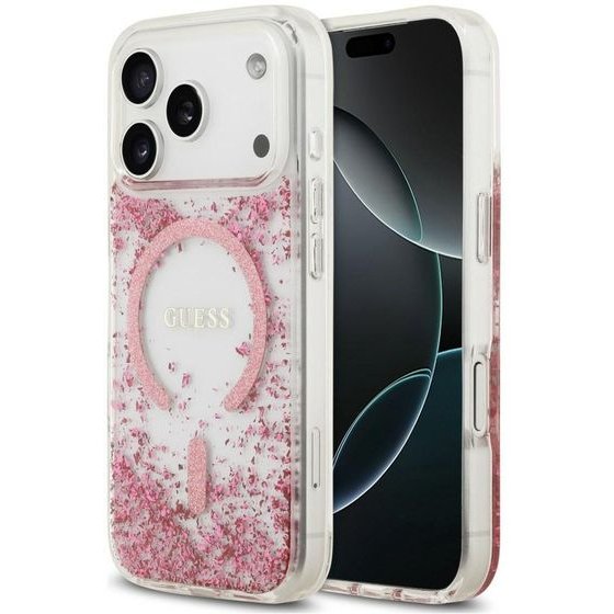 Guess Resin Bottom Glitter Magsafe Case For Iphone 18 Pro Max / Iphone 17 Pro Max Pink - (GUHMP18XRGRGEP)