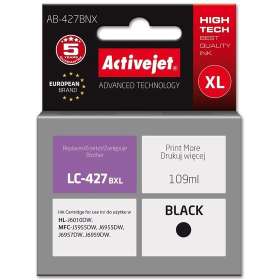 Activejet Brother Printer Ink cartridge, Replacement For Brother LC-427BXL; Supreme; 109 ml; Black - (AB-427BNX)
