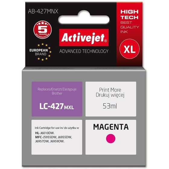 Activejet Brother Printer Ink cartridge, Replacement For Brother LC-427MXL; Supreme; 53 ml; Magenta - (AB-427MNX)