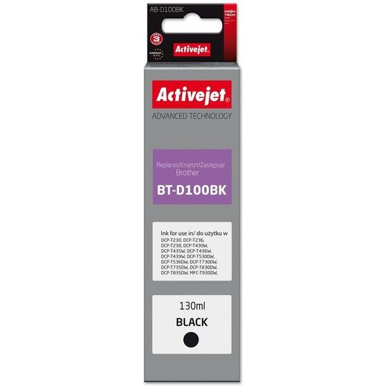 Activejet Ink Cartridge For Brother printers, Replacement For Brother BT-D100BK; Supreme; 130 ml; Black - (AB-D100Bk)