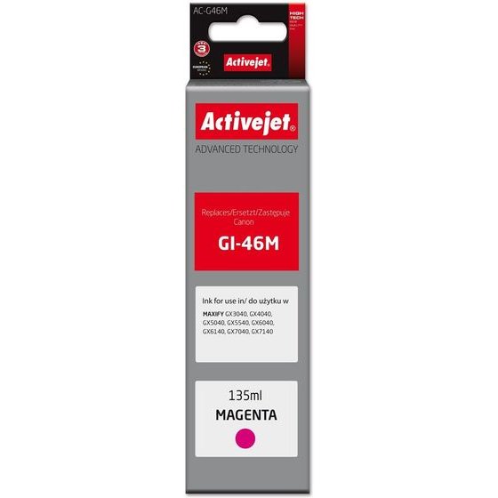 Activejet Ink Cartridge For Canon printers, Replacement For Canon GI-46M; Supreme; 135 ml; Magenta - (AC-G46M)