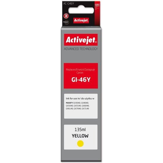 Activejet Ink Cartridge For Canon printers, Replacement For Canon GI-46Y; Supreme; 135 ml; Yellow - (AC-G46Y)
