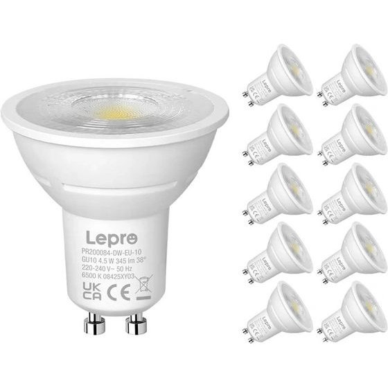 LEPRO ��������� LED GU10 �� ���������� �������� �������, 4,5 W, 345 lm, 6500 K, 38�, 10 ���. - (200084-DW-EU-10)