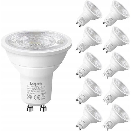 LEPRO ��������� LED GU10, 3,6 W, 345 lm, 6500 K, 38�, ���������� ����� E, 10 ���. - (200082-DW-EU-10)