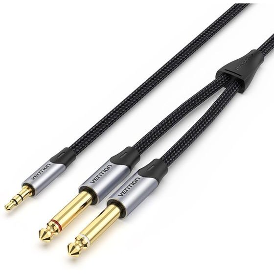 VENTION Cotton Braided TRS 3.5mm Male to 2*6.5mm Male Audio Cable 5M Gray Aluminum Alloy Type - (BARHJ)
