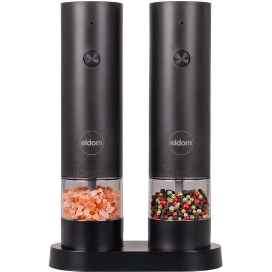 ELDOM BATTERY-Powered Pepper And Salt Grinder Set With STAND, Black - (ZMP5)