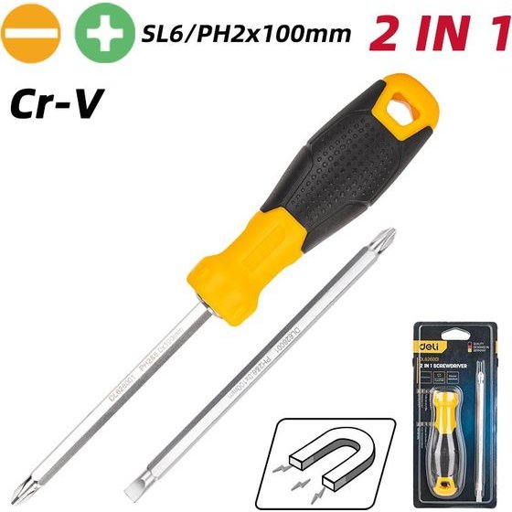 DELI 2-IN-1 Screwdriver SL6/PH2x100MM Yellow - (EDL626001)