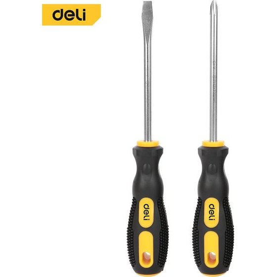DELI Screwdriver Set 2PCs SL5/PH1x100MM Yellow - (EDL260002B)