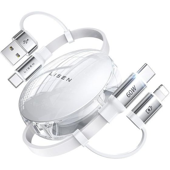 Lisen - Data Cable - Type-C, Usb Adapter To Type-C, Lightning Adapter, ABS, 60W, 1m - White - (YL0123030001)