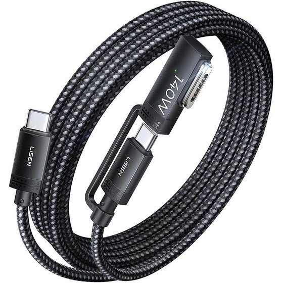 Lisen - Data Cable 3in1 - Type-C To Type-C, Magnetic, 140W, 480Mbps, Nylon Braided, 6.6ft - Gray - (YL0124070021)