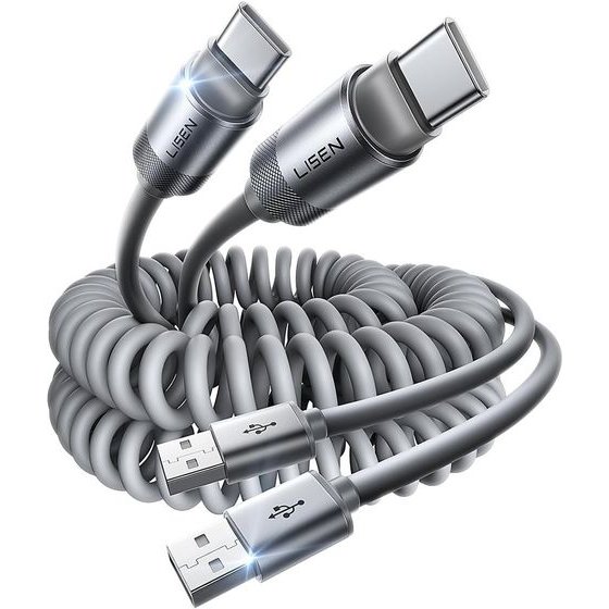 Lisen - Data Cable L114 - For CarPlay, Usb To Type-C, 3A, 480Mbps, Aluminum, Silicone, Braided, 3.3ft - Gray - (YL0125030001)