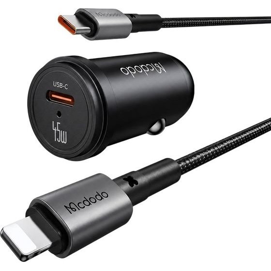 Mcdodo - Car Charger Obsidian Series - Type-C To Lightning Cable Included, PD45W, Smart IC, Mini Size, 1.2m - Black - (CC-7495)