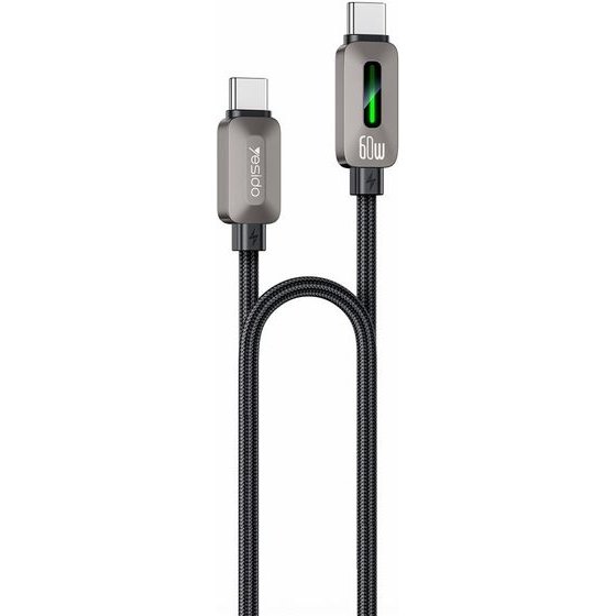 Yesido - Data Cable (CA198) - Type-C To Type-C, 60W, 3A, 1.2m, Zinc Alloy, Braided Cable - Black
