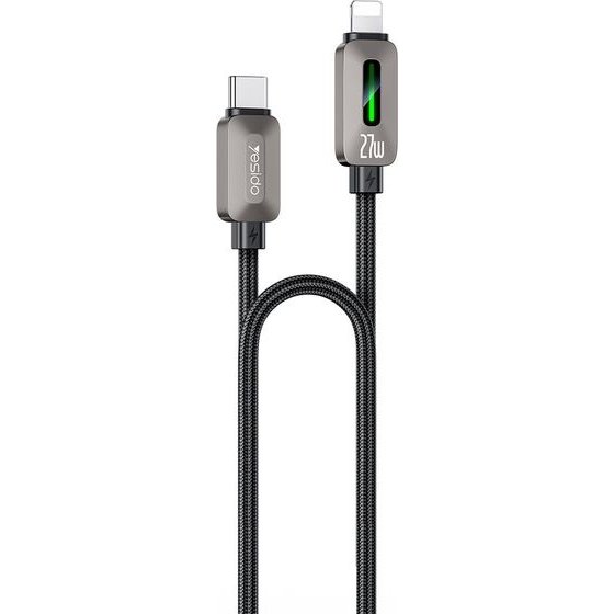 Yesido - Data Cable (CA199) - USB-C To Lightning, 27W, 3A, 1.2m, Zinc Alloy, Braided Cable - Black