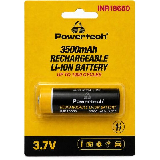 Powertech ���������������� �������� Li-Ion INR18650 3500mAh, 3.7V, Button top, 1��� - (PT-1615)