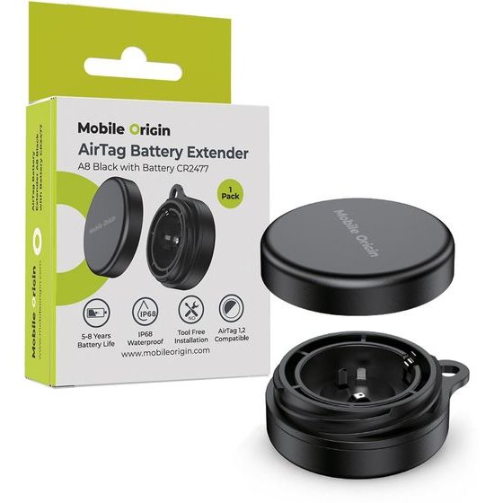 Mobile Origin Airtag Battery Extender A8 Black With Battery CR2477 - (MO-ABE-A8)