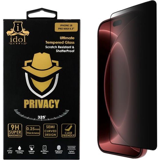 Idol 1991 Privacy Antispy Tempered Glass Iphone 18 Pro Max 6.9in 9H 0.25mm Semi Curved Full Glue BLACK