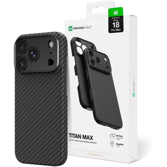AmazingThing Titan Max Lens Case For Iphone 18 Pro Max In Aramid Fiber With Camera Cover, Compatible With Magsafe - Black - (IP18XTYBK)