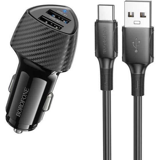 Borofone ��������� ����������� 2xUSB-A 17W �� ������� USB-A �� USB-C 1m ������ - (BZ31A Solid)