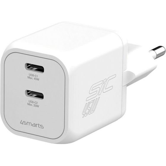 4sMarts Wall Charger Pdplug Sic Dual 45W 2xUSB-C White - (552045)