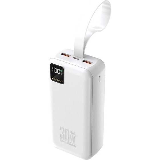 Wozinsky W8-W 30000mAh 30W Powerbank 2x USB-A And USB-C With Flashlight - White 5907769388118 - (WZ8-W)