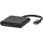 All New USB/Video converter + HUB, DP Alt Mode, USB C M - HDMI F + USB C F (PD) + USB A F, black, box 4K2K@30Hz, USB Power Deliver - (KAU3CK1SPB0W)