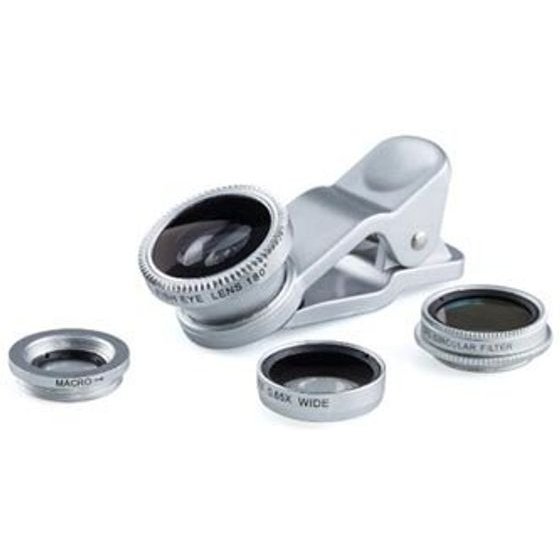 Loukin Lens for mobile phone, with clip, plastic/aluminium, silver, 3in1 - (OFLU003M3P0T)