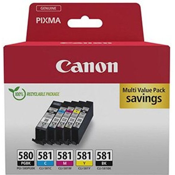 Canon original ink PGI-580 PGBK/CLI-581 CMYK, CMYK, blister with protection, 1*11.2 + 4*5.6ml, 5-pack - (2078C008)