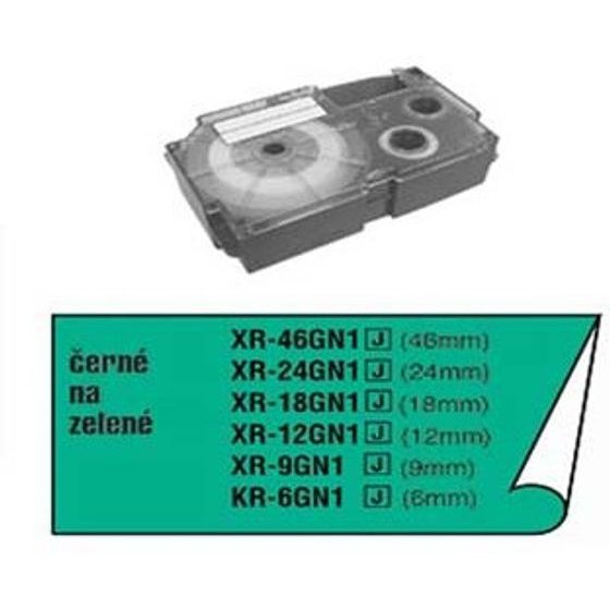Casio original tape cassette, , black printing/green base., non-laminated, 8m, 6mm - (XR-6GN1)