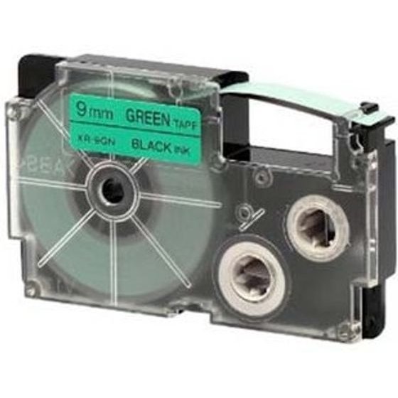 Casio original tape cassette, , black printing/green base., non-laminated, 8m, 9mm - (XR-9GN1)