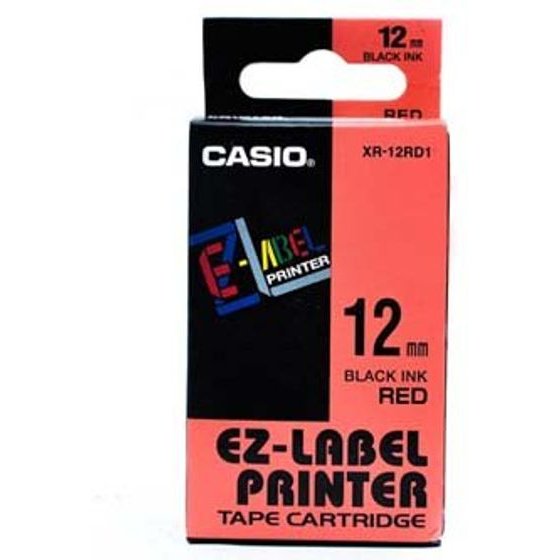 Casio original tape cassette, , black printing/red base., non-laminated, 8m, 12mm - (XR-12RD1)