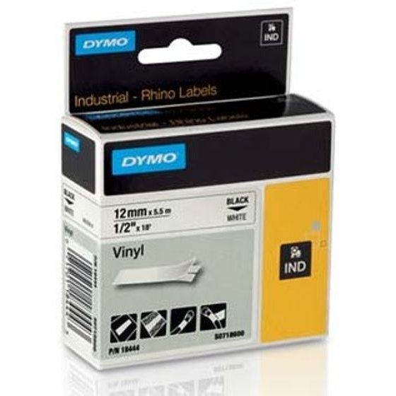 Dymo original tape cassette, , S0718600, black printing/white base., 5.5m, 12mm, RHINO vinyl profi D1 - (18444)