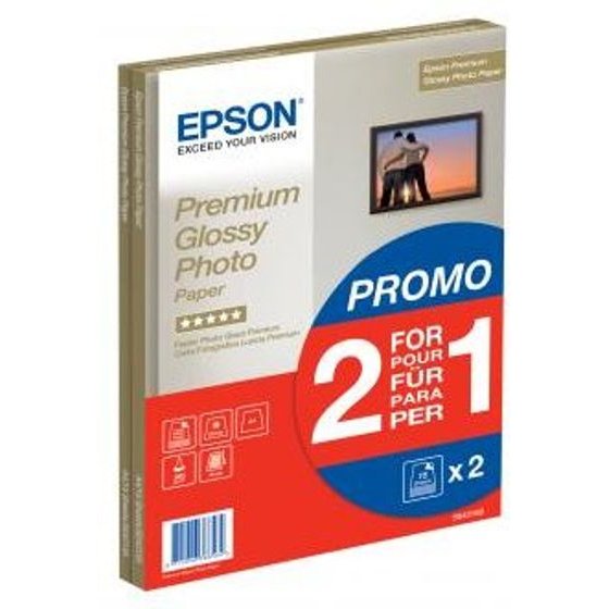 Epson Premium Glossy Photo Paper, photo paper, promo 1+1 typ glossy, white, A4, 255 g/m2, 30 pcs, inkjet - (C13S042169)
