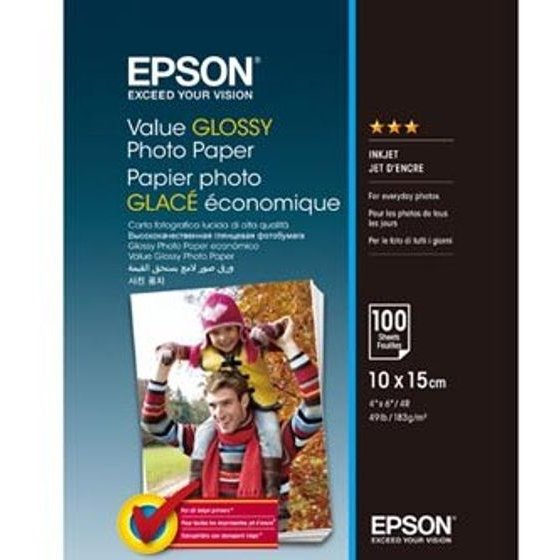 Epson Value Glossy Photo Paper, photo paper, glossy, white, 10x15cm, 183 g/m2, 100 pcs, inkjet - (C13S400039)