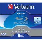 Verbatim BD-R, Datalife, 25GB, jewel box, 6x, 5-pack - (43836)