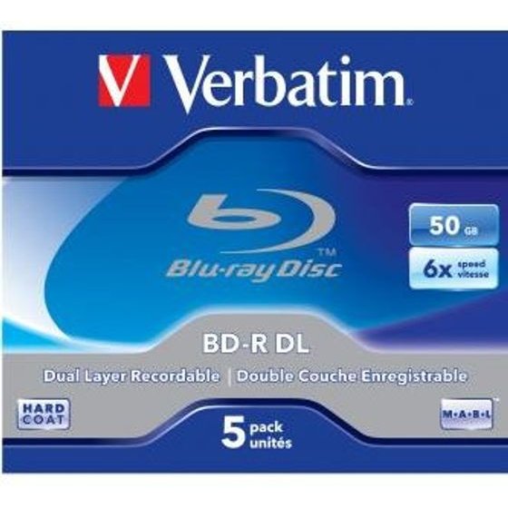 Verbatim BD-R, Dual Layer 50GB, jewel box, 6x, 5-pack, for data archiving - (43748)