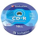 Verbatim CD-R, Extra Protection, 10-pack, 700MB, 52x, 80min., 12cm, without printing possibility, wrap, for data archiving - (43725)