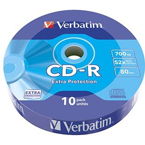 Verbatim CD-R, Extra Protection, 10-pack, 700MB, 52x, 80min., 12cm, without printing possibility, wrap, for data archiving - (43725)