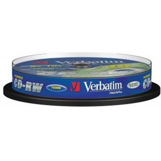 Verbatim CD-RW, SERL Scratch Resistant, 10-pack, 700MB, 12x, 80min., 12cm, without printing possibility, cake box, for data - (43480)